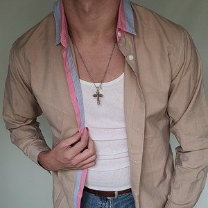 Marc Jacobs Button Up Striped Beige Shirt